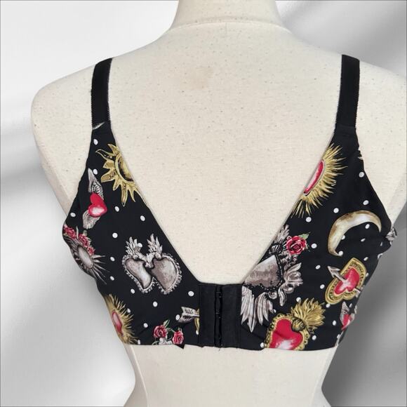 Torrid Curve 360 Back Smoothing Push Up Plunge Black Bra 40D Hearts Roses Padded - Picture 4 of 6